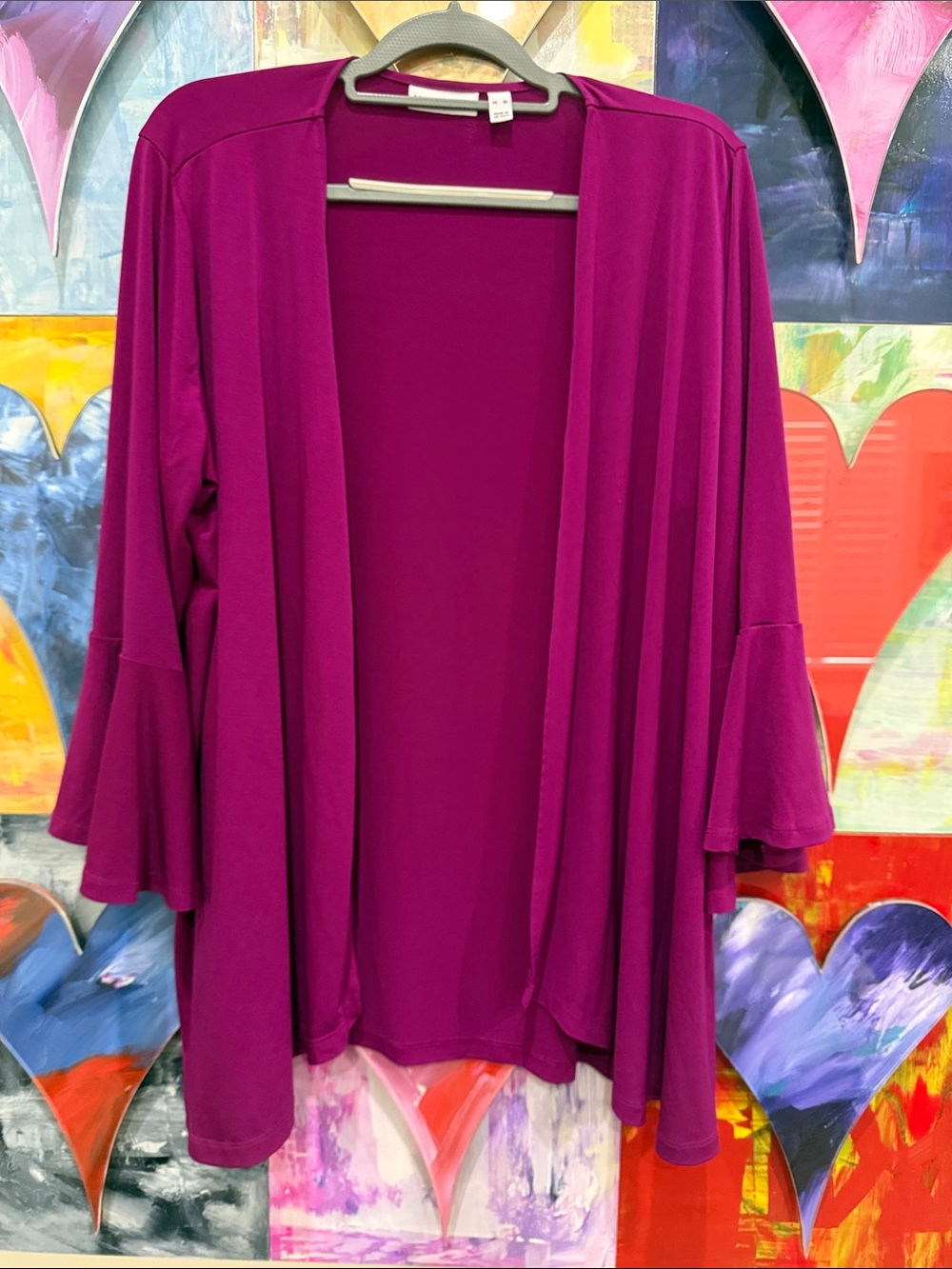 Susan Graver Open-Front Ruffle Sleeve Cardigan - Magenta